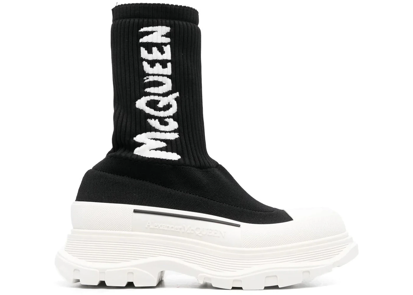 Alexander McQueen Logo Intarsia Chunky Sock Sneaker Black Ice 