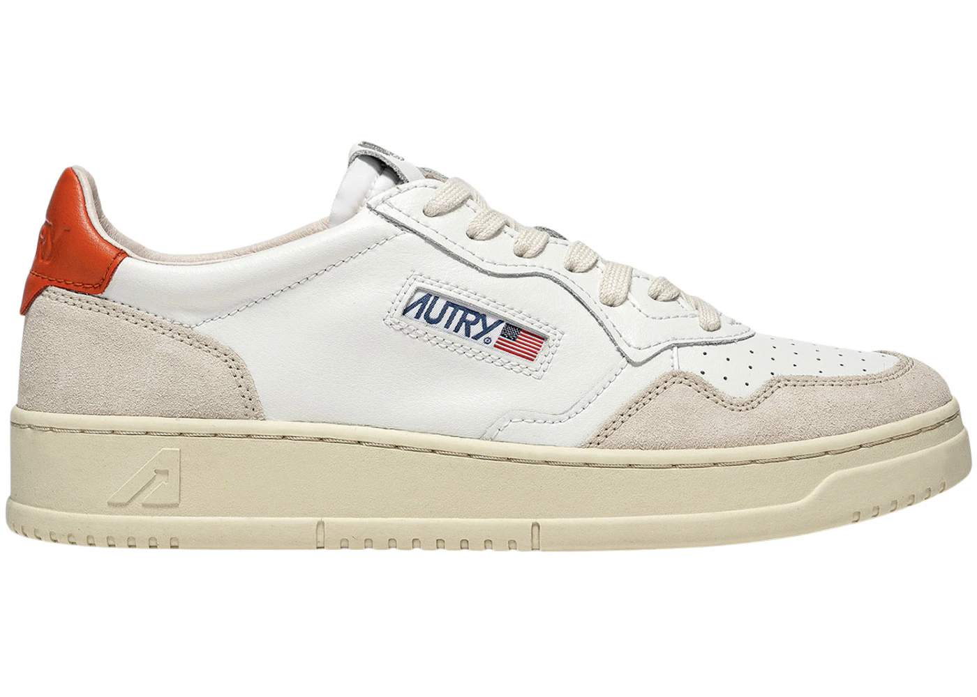 Autry Medalist Leather Suede Low White Beige Orange 