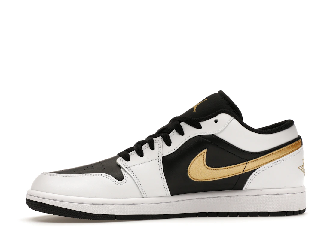 Vue 18 de Jordan 1 Low White Black Metallic Gold Swoosh
