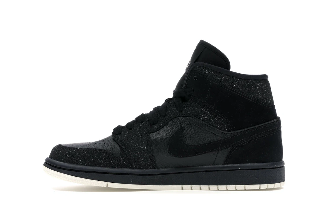Vue 19 de Jordan 1 Mid Glitter Black 