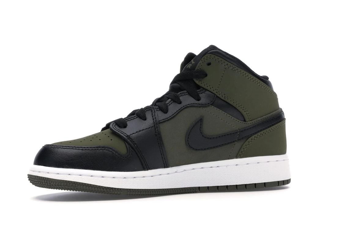 Vue 17 de Jordan 1 Mid Olive Canvas Black (GS)