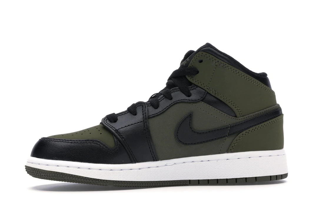Vue 18 de Jordan 1 Mid Olive Canvas Black (GS)