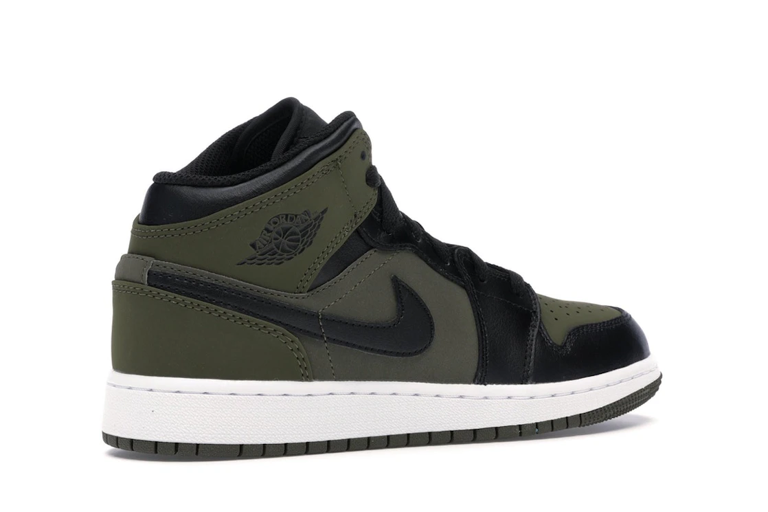 Vue 34 de Jordan 1 Mid Olive Canvas Black (GS)