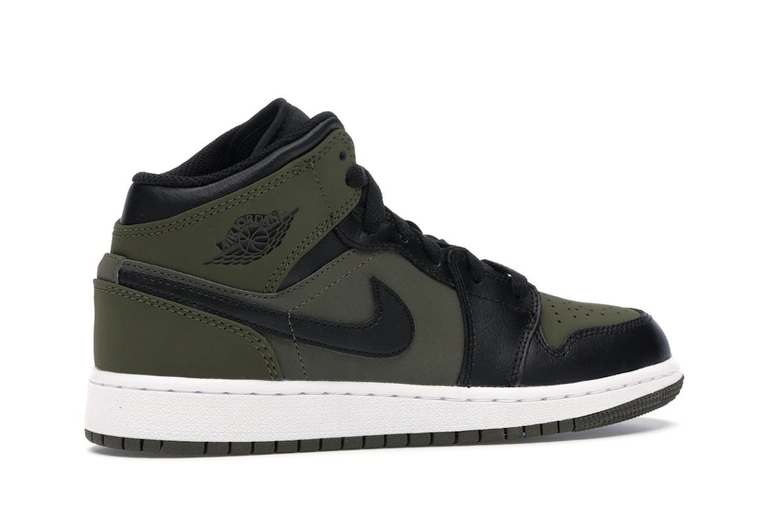 Vue 35 de Jordan 1 Mid Olive Canvas Black (GS)