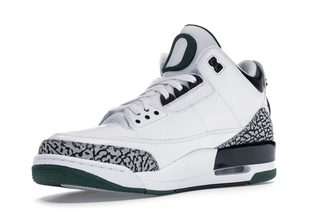 Vue 15 de Jordan 3 Retro Oregon Ducks Pit Crew White