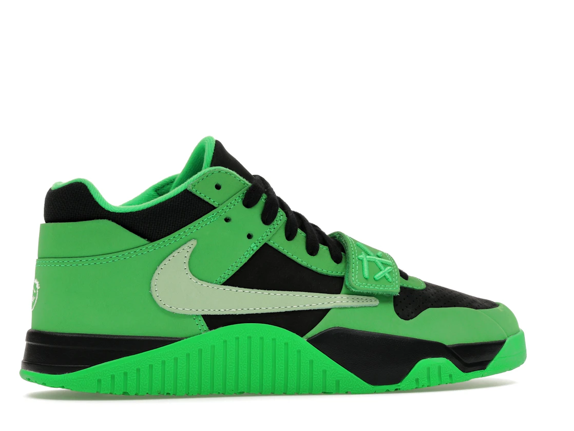 Vue 35 de Jordan CJ1 T-Rexx Travis Scott Green Spark
