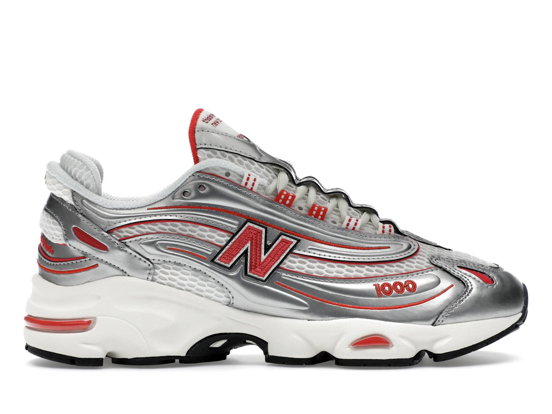 Vue 1 de New Balance 1000 thisisneverthat Metallic Silver Red