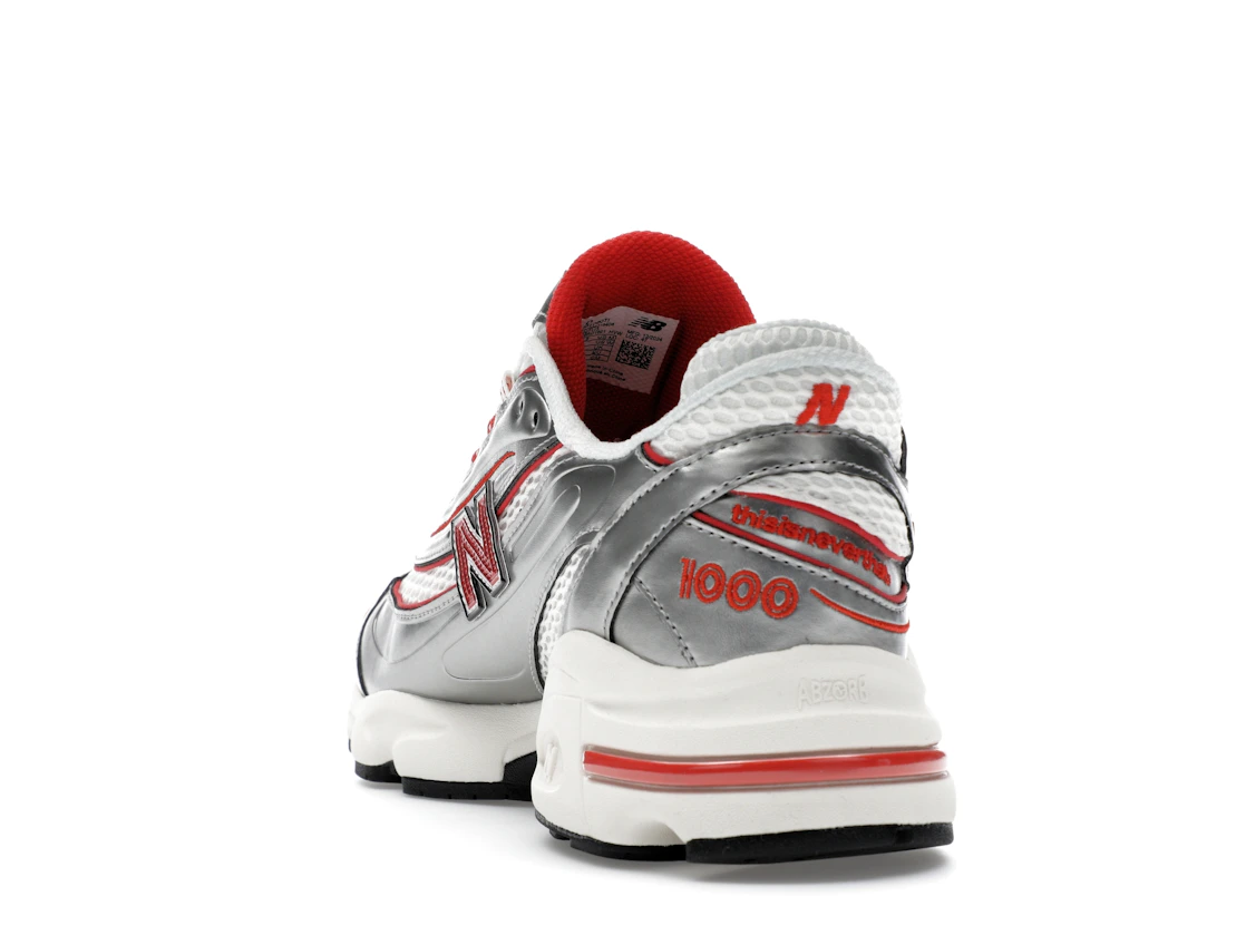 Vue 26 de New Balance 1000 thisisneverthat Metallic Silver Red