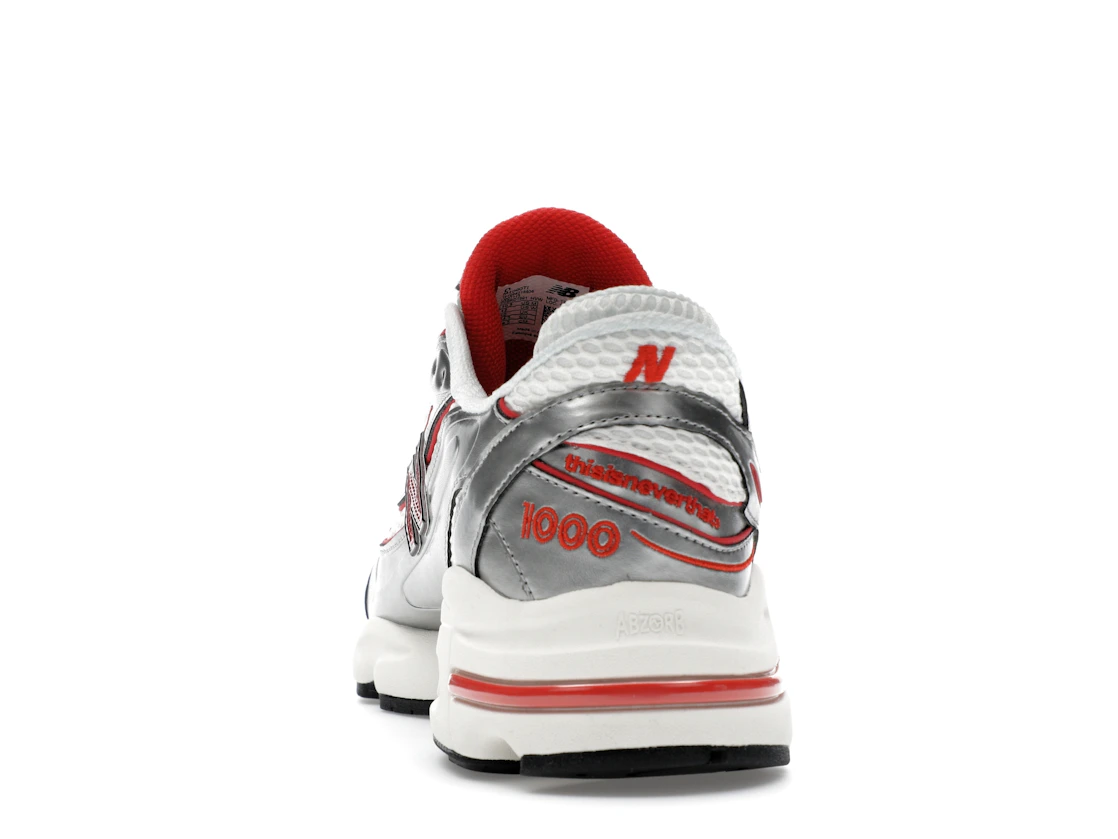 Vue 27 de New Balance 1000 thisisneverthat Metallic Silver Red