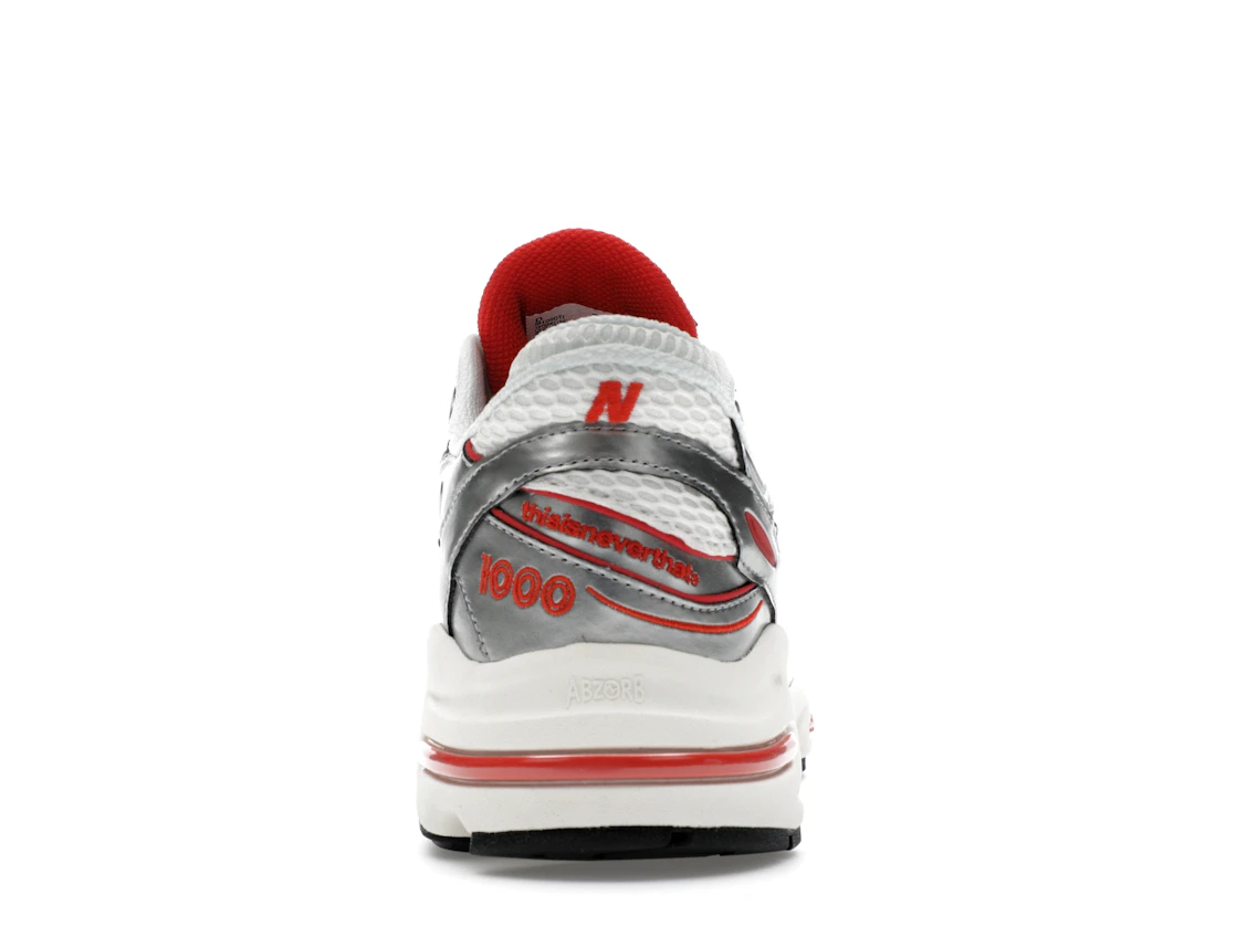 Vue 28 de New Balance 1000 thisisneverthat Metallic Silver Red