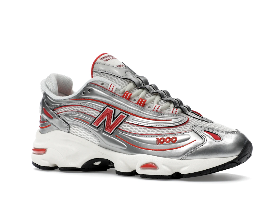 Vue 4 de New Balance 1000 thisisneverthat Metallic Silver Red