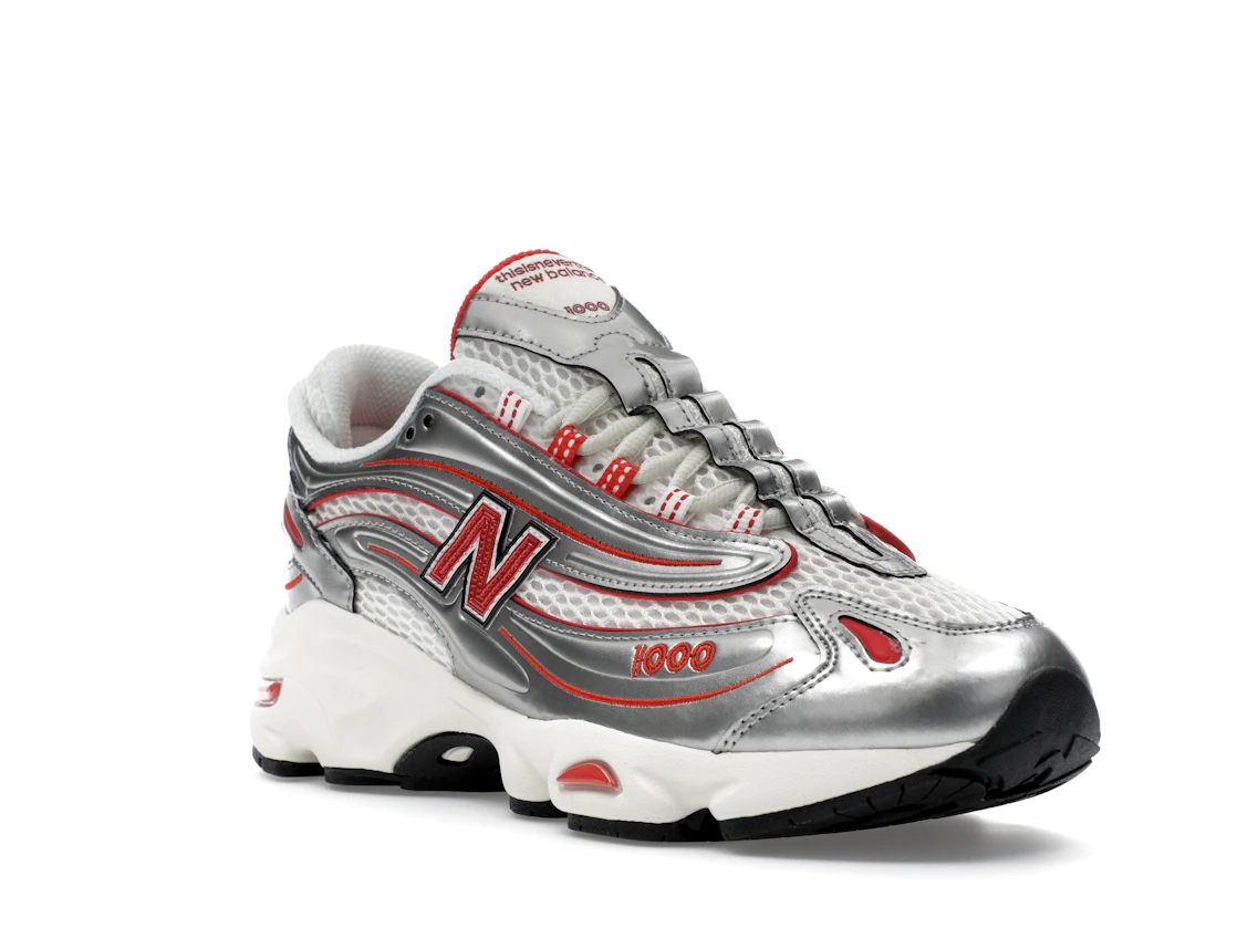 Vue 6 de New Balance 1000 thisisneverthat Metallic Silver Red