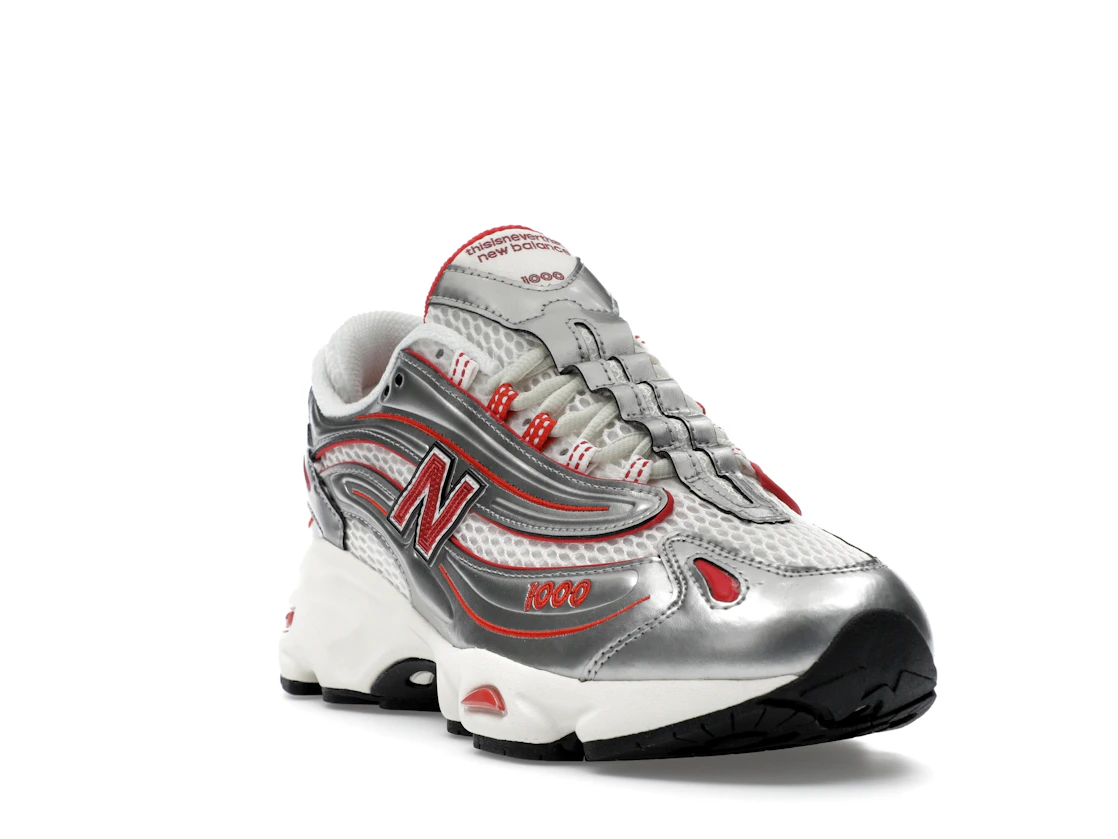 Vue 7 de New Balance 1000 thisisneverthat Metallic Silver Red