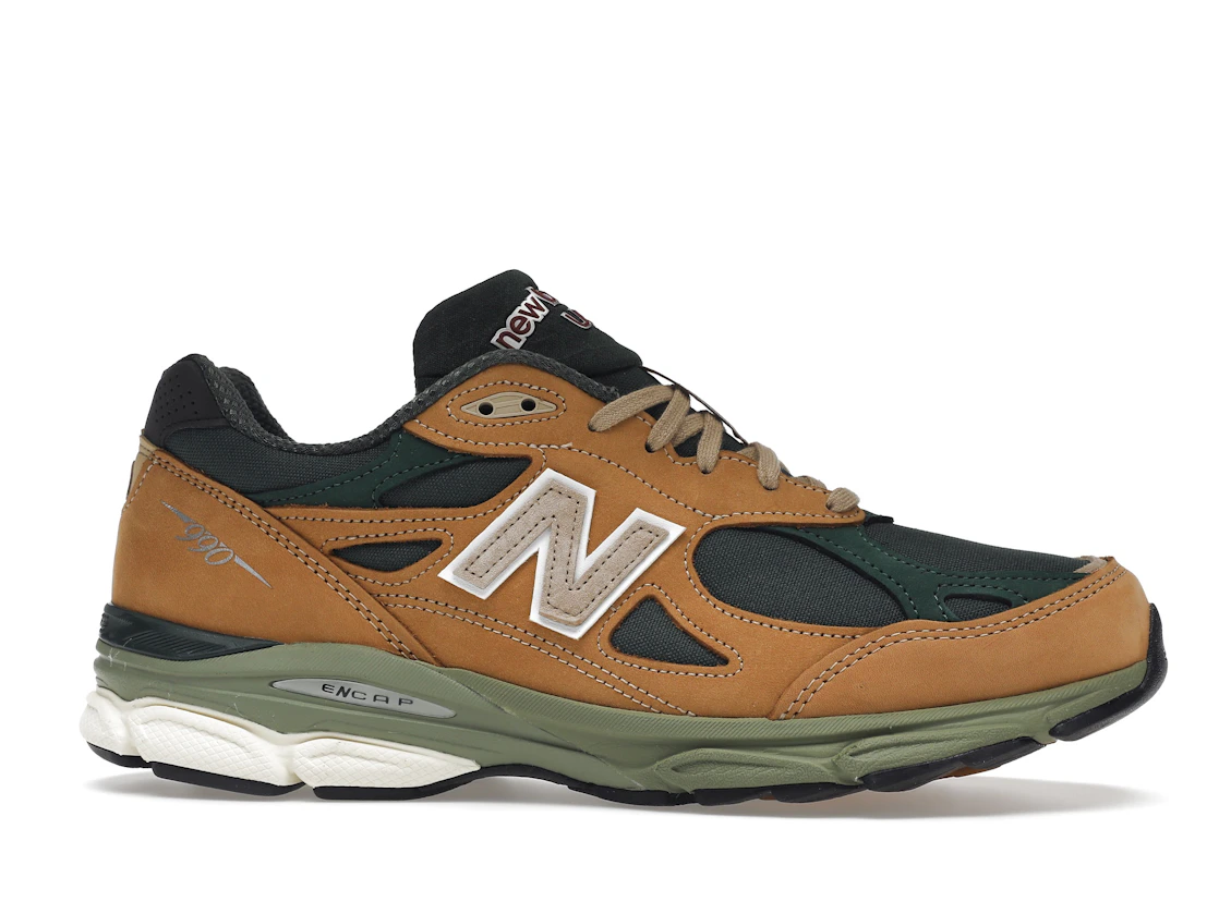 Vue 2 de New Balance 990v3 MiUSA Tan Green
