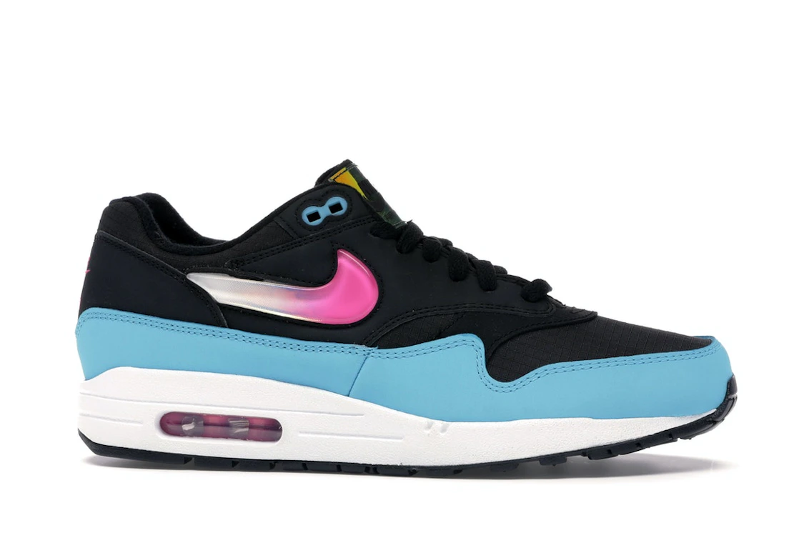 Vue 2 de Nike Air Max 1 Jelly Swoosh Black Fuchsia Blue Fury