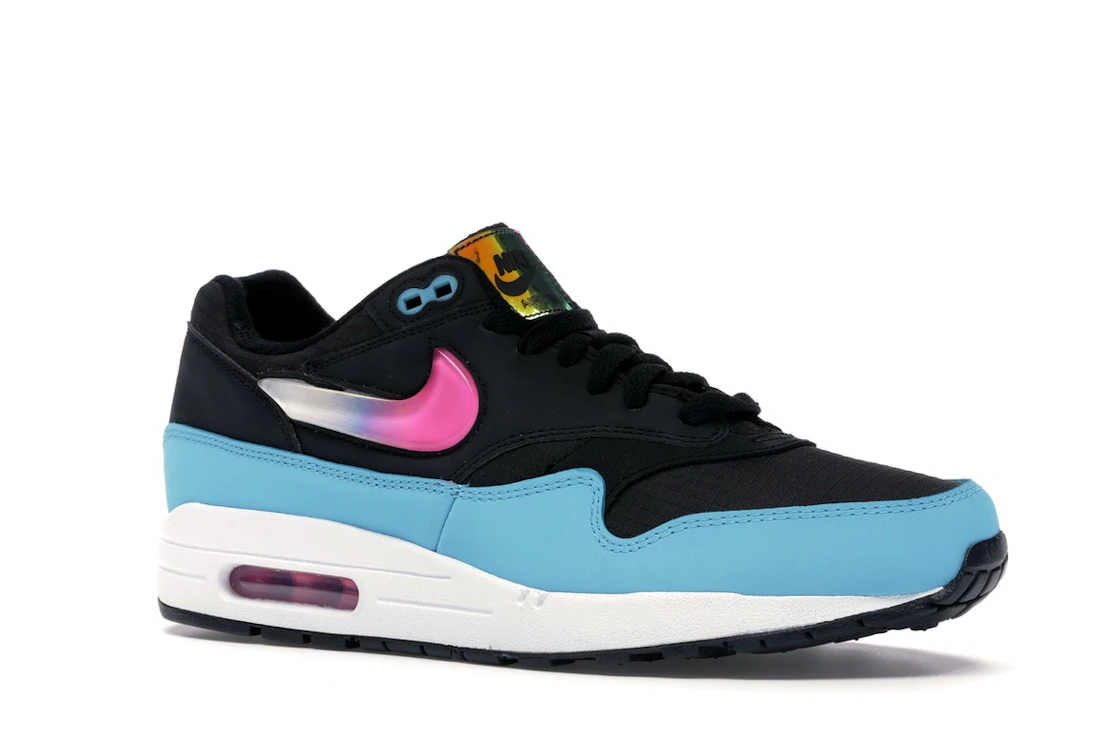 Vue 4 de Nike Air Max 1 Jelly Swoosh Black Fuchsia Blue Fury