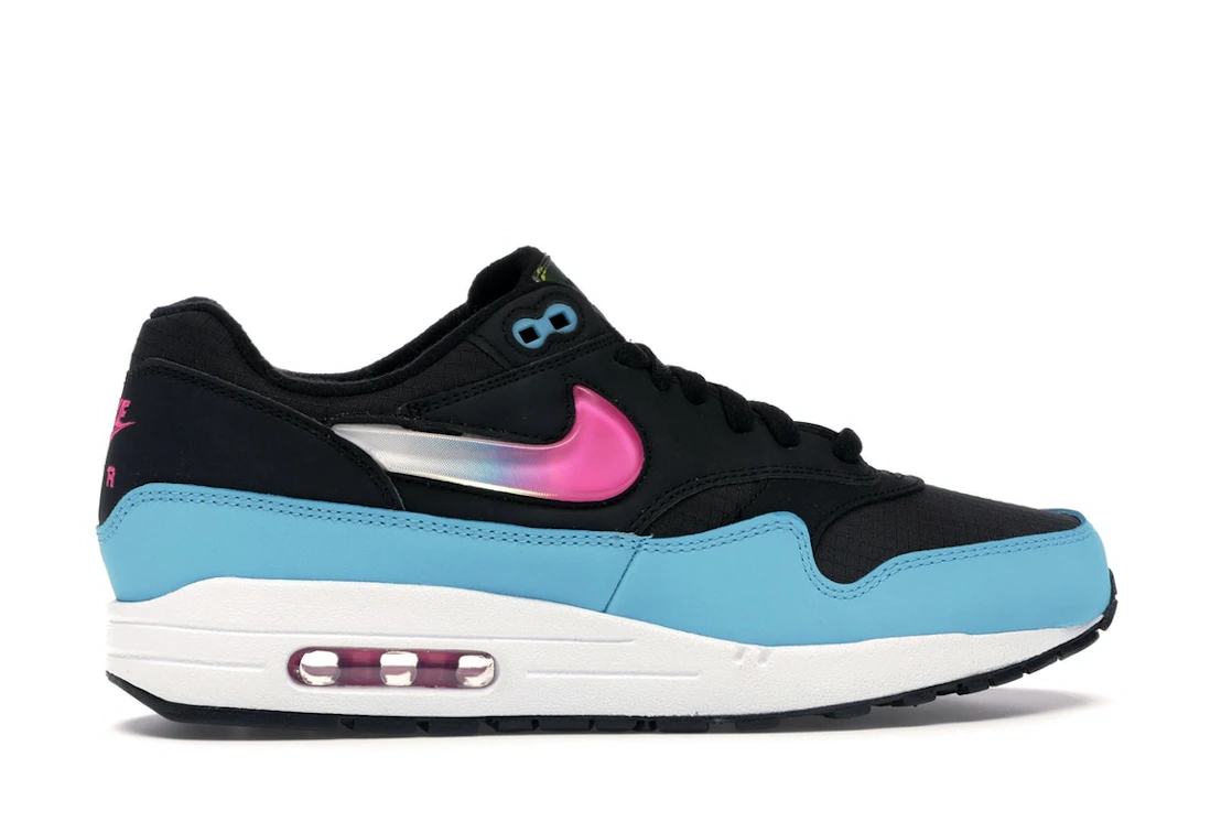 Vue 36 de Nike Air Max 1 Jelly Swoosh Black Fuchsia Blue Fury