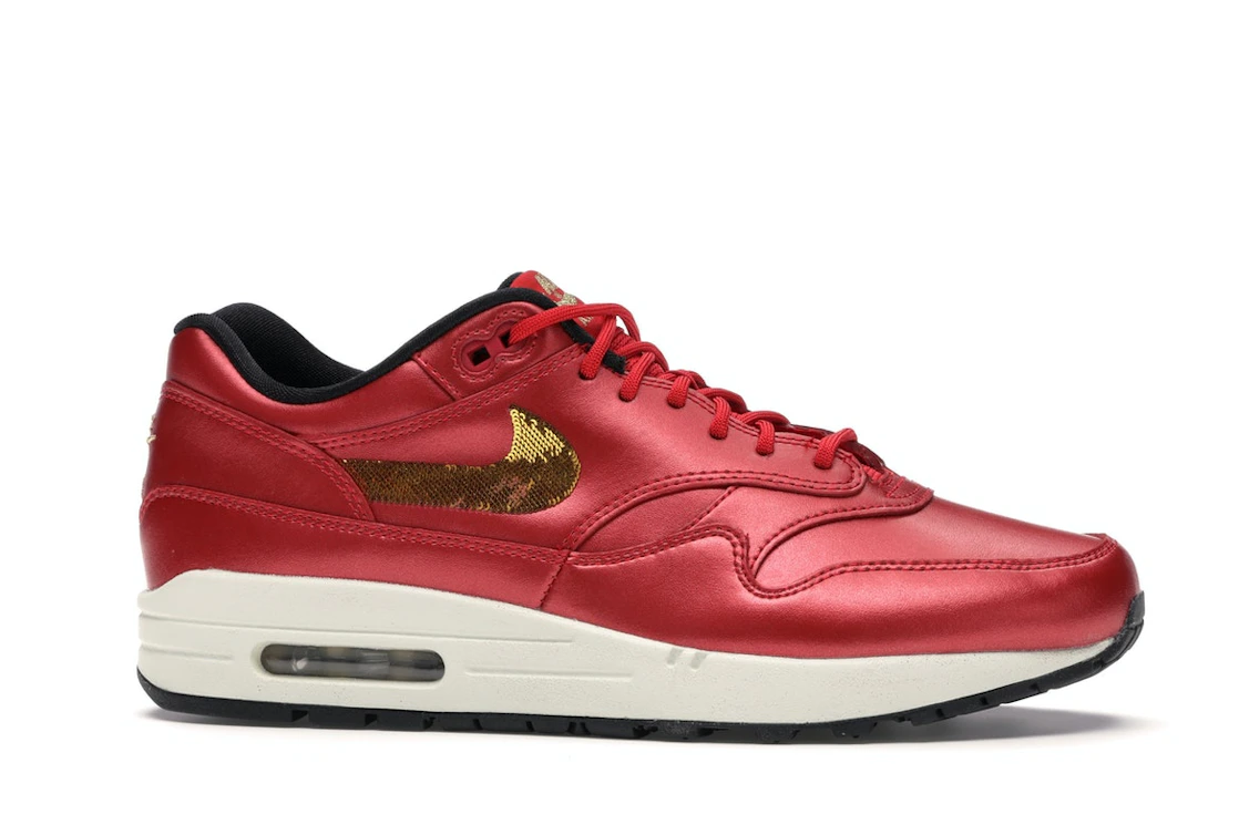 Vue 2 de Nike Air Max 1 Red Gold Sequin 