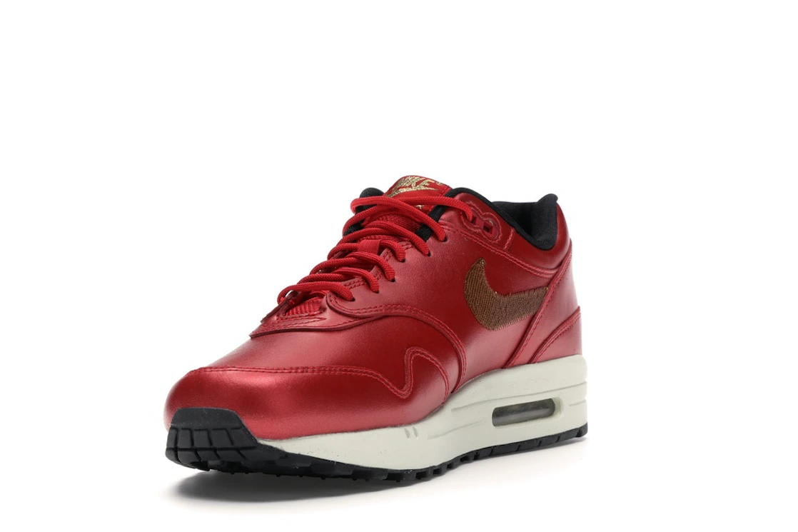 Vue 13 de Nike Air Max 1 Red Gold Sequin 