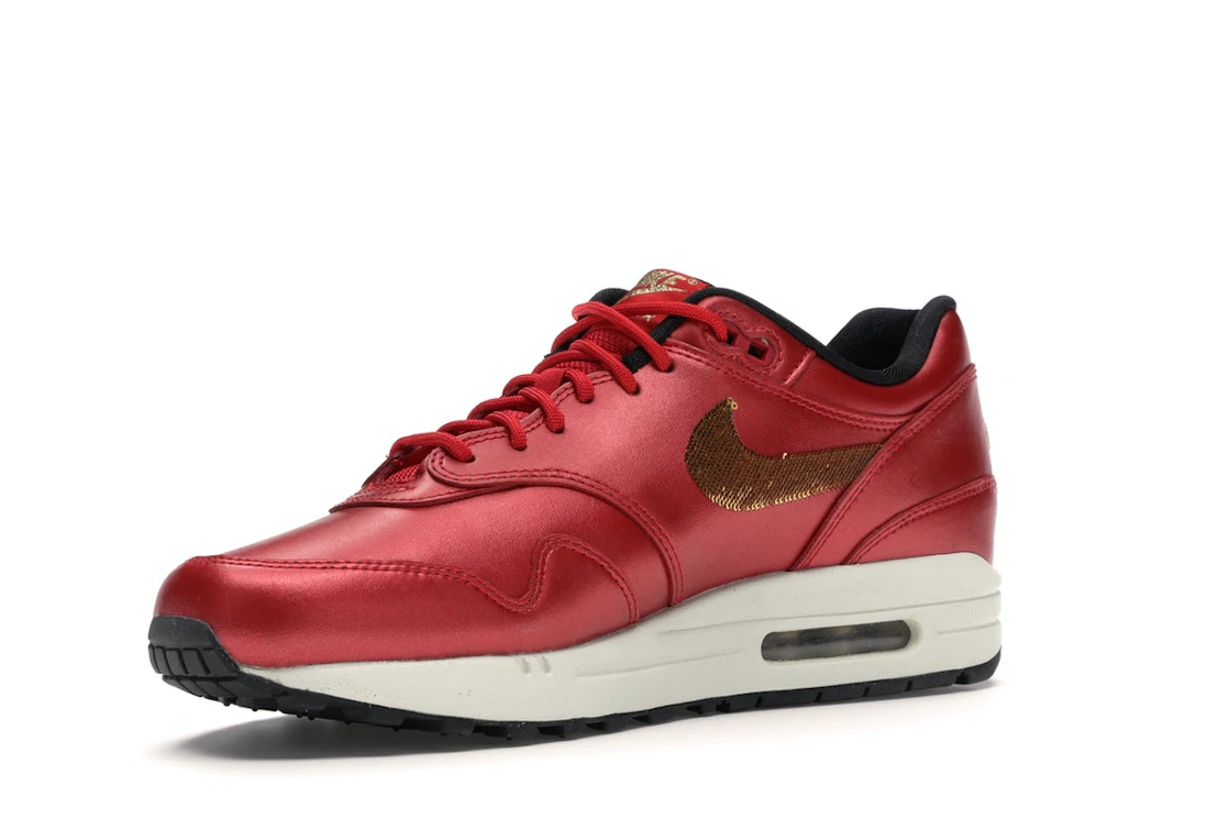 Vue 15 de Nike Air Max 1 Red Gold Sequin 