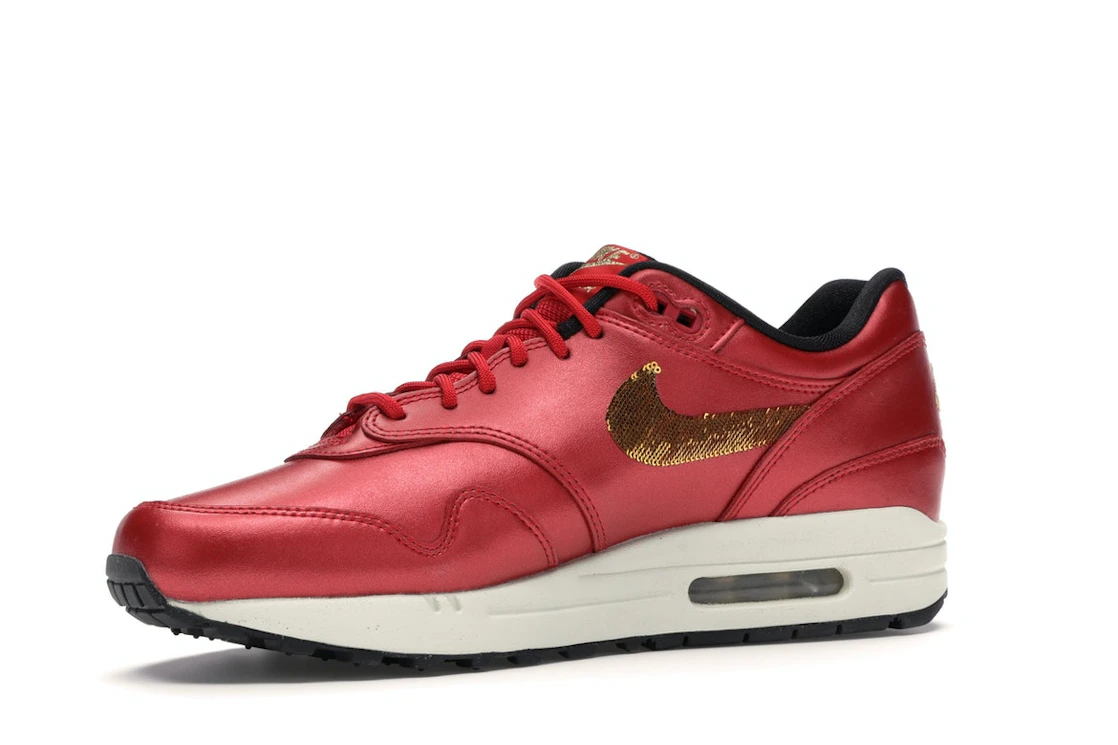 Vue 16 de Nike Air Max 1 Red Gold Sequin 