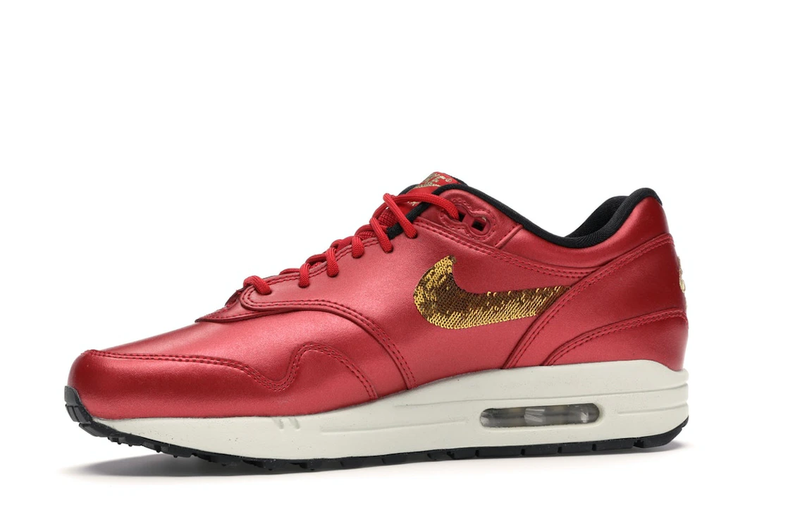 Vue 17 de Nike Air Max 1 Red Gold Sequin 