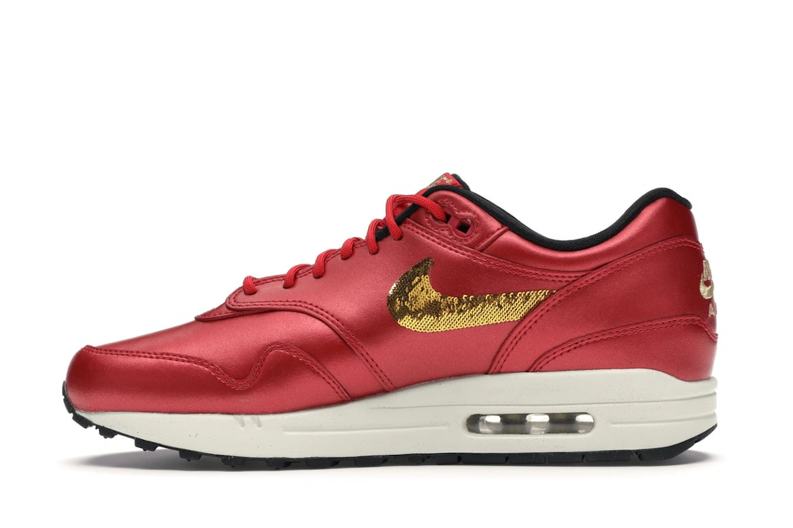 Vue 19 de Nike Air Max 1 Red Gold Sequin 