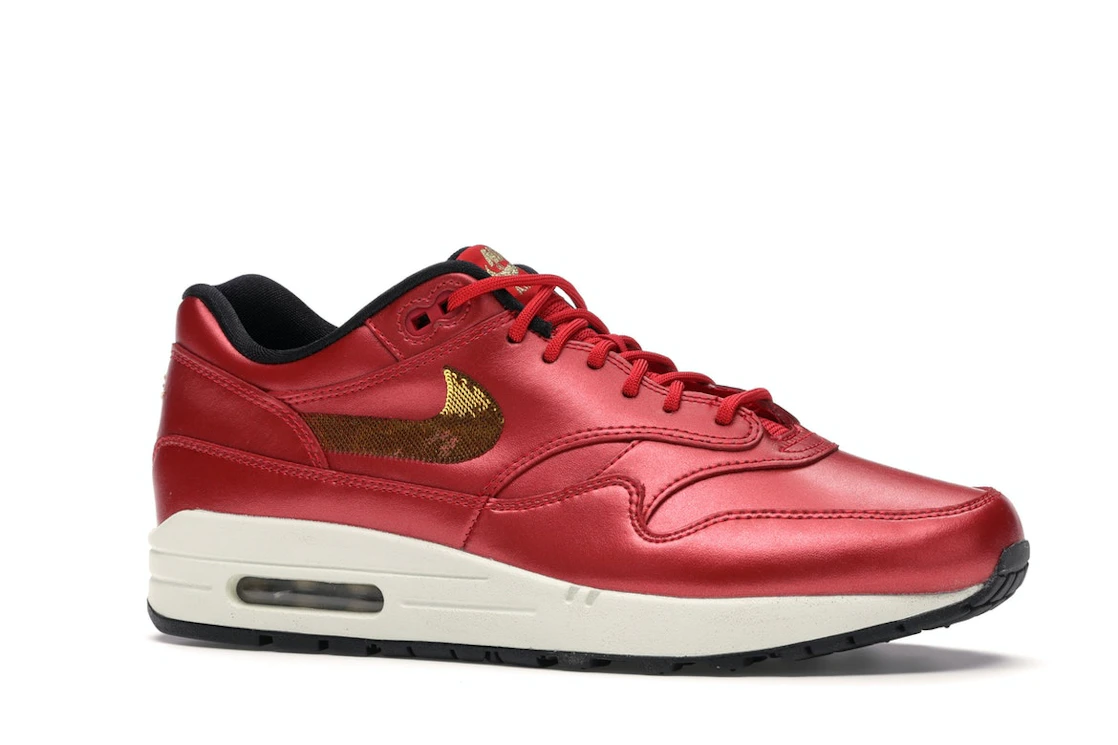 Vue 3 de Nike Air Max 1 Red Gold Sequin 