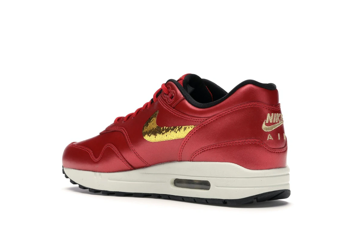 Vue 23 de Nike Air Max 1 Red Gold Sequin 