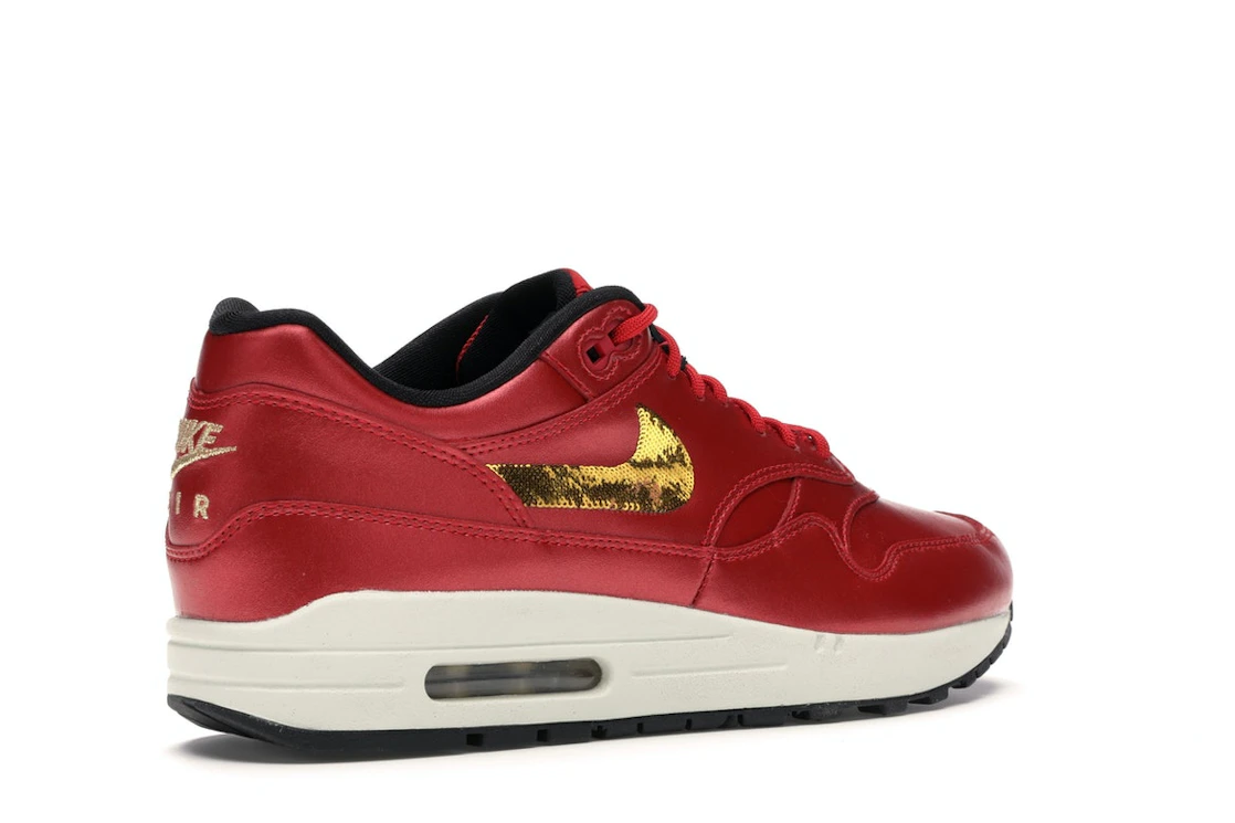 Vue 33 de Nike Air Max 1 Red Gold Sequin 