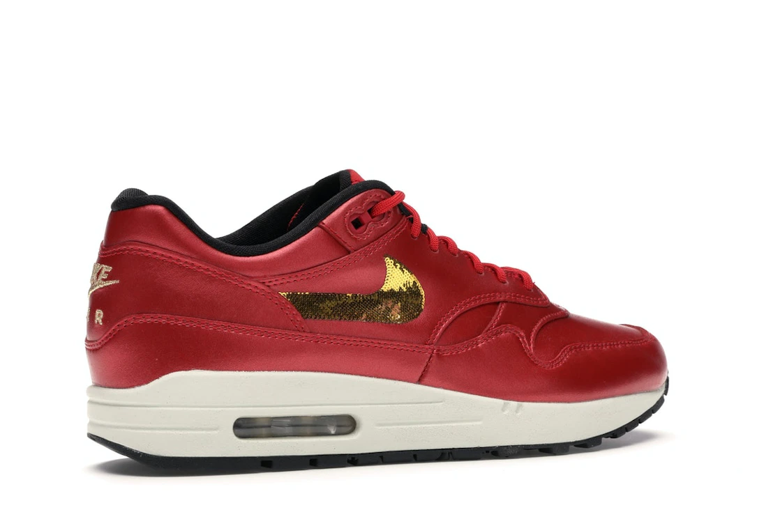 Vue 34 de Nike Air Max 1 Red Gold Sequin 