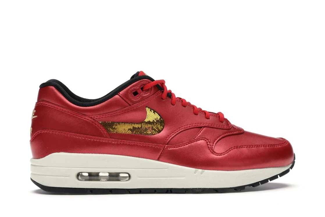 Vue 36 de Nike Air Max 1 Red Gold Sequin 
