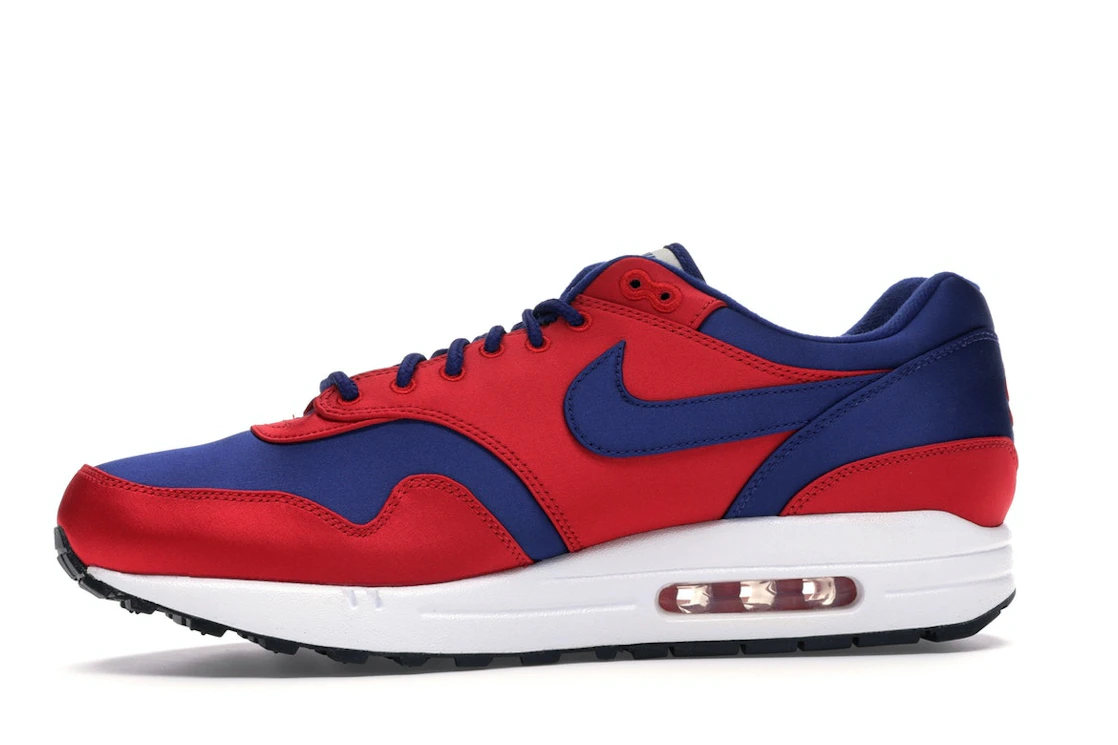 Vue 18 de Nike Air Max 1 Satin University Red Deep Royal Blue