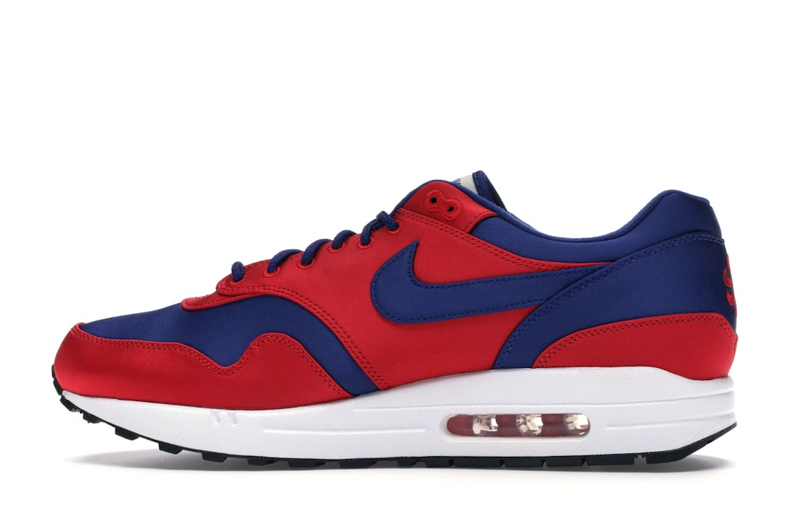 Vue 20 de Nike Air Max 1 Satin University Red Deep Royal Blue