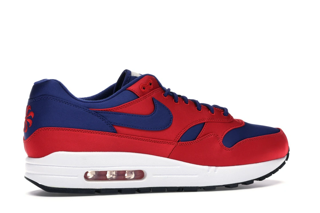 Vue 35 de Nike Air Max 1 Satin University Red Deep Royal Blue