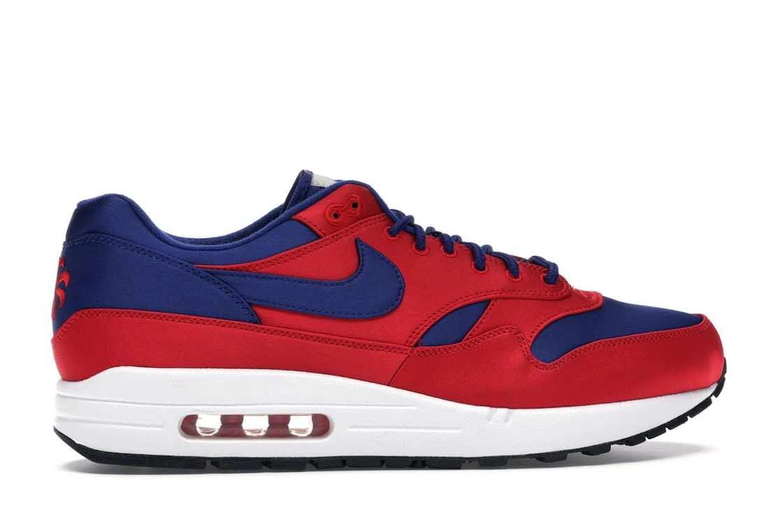 Vue 36 de Nike Air Max 1 Satin University Red Deep Royal Blue
