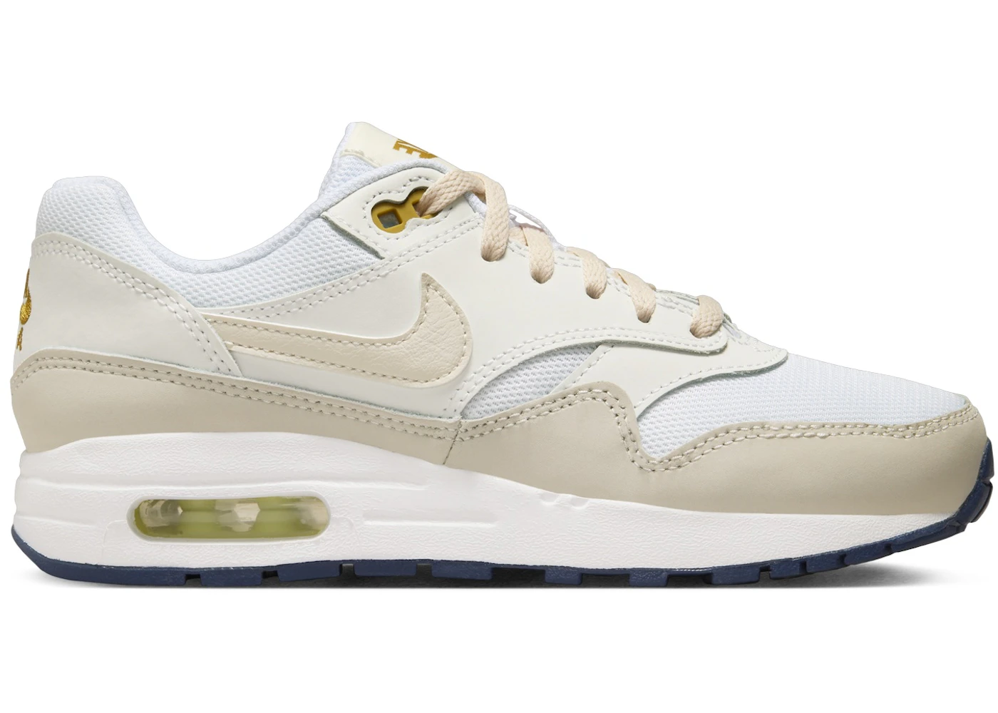 Nike Air Max 1 White Bronzine Barely Volt Light Orewood Brown (GS)