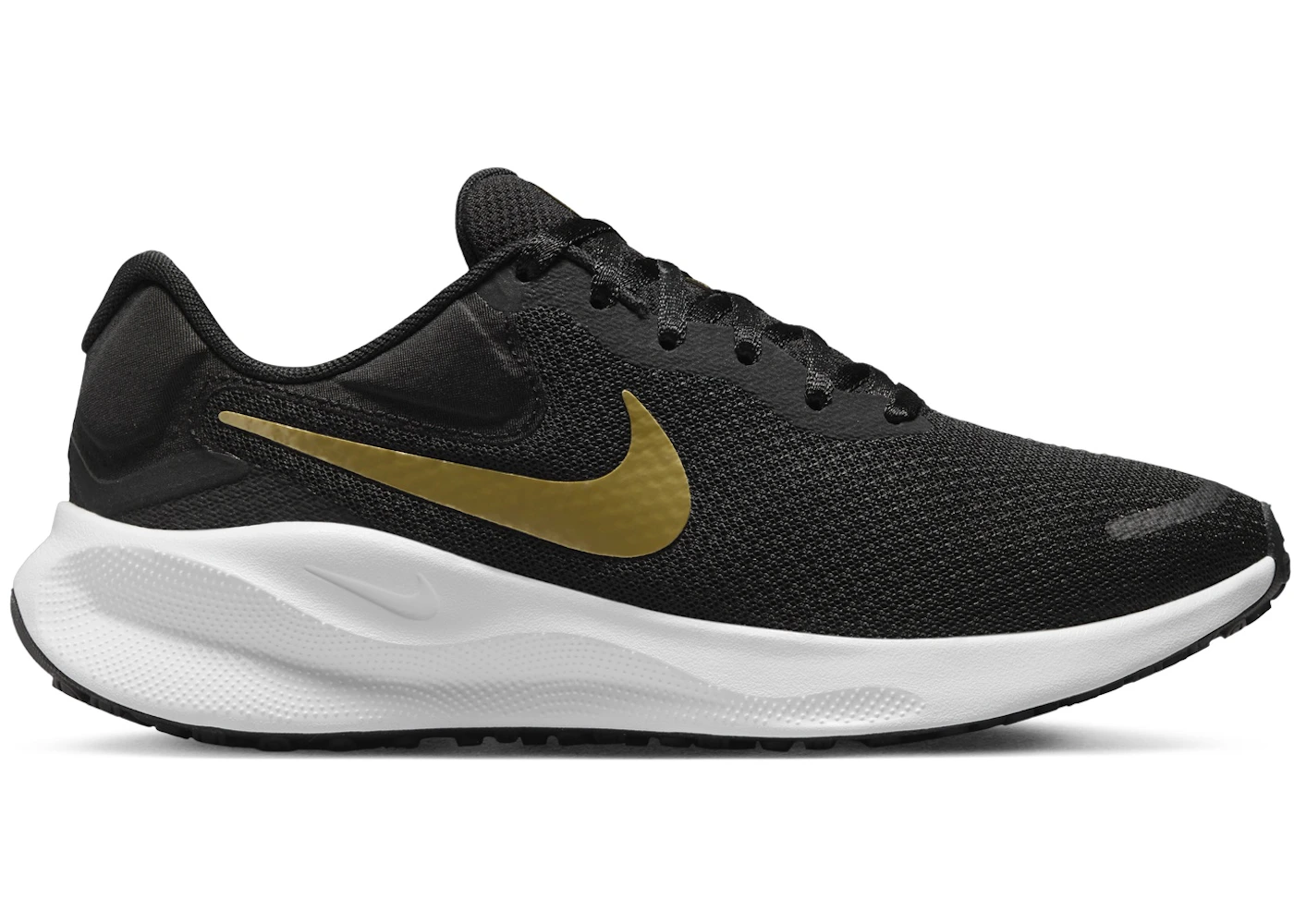 Nike Revolution 7 Black White Dark Smoke Grey Metallic Gold 